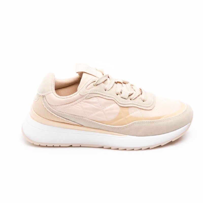 Γυναικείο Sneakers Δετό με Συνδυασμό Υλικών  Beige  ΓΥΝΑΙΚΕΙΑ ΥΠΟΔΗΜΑΤΑ