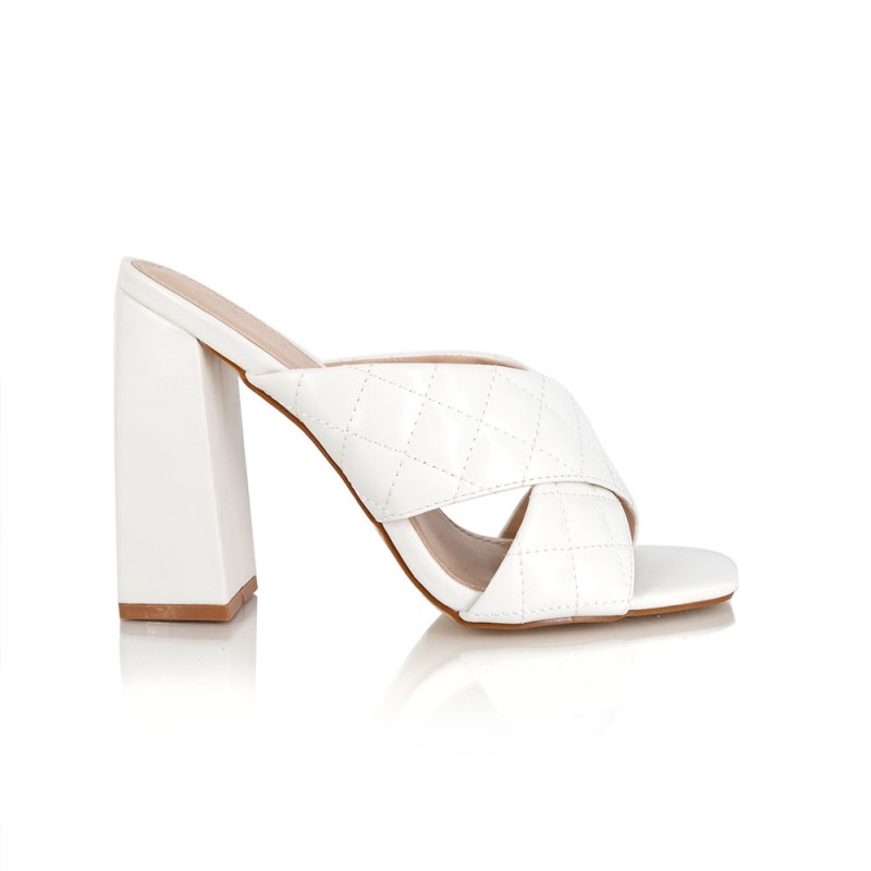 Γυναικείο Mules Χιαστί Καπιτονέ  White  NEW IN