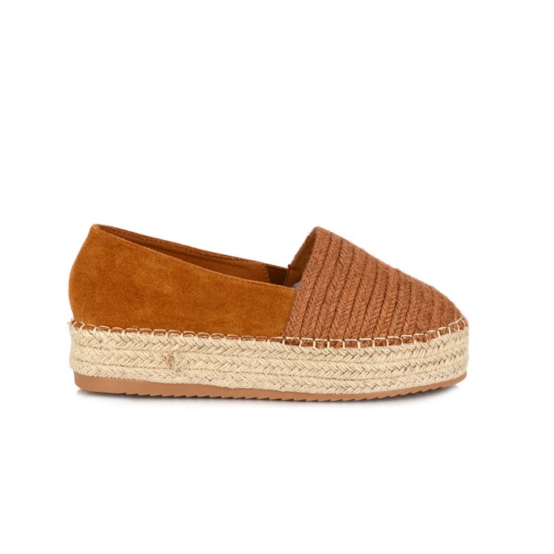 Γυναικεία Εσπαντρίγια Suede με Ψάθα  Camel  NEW IN