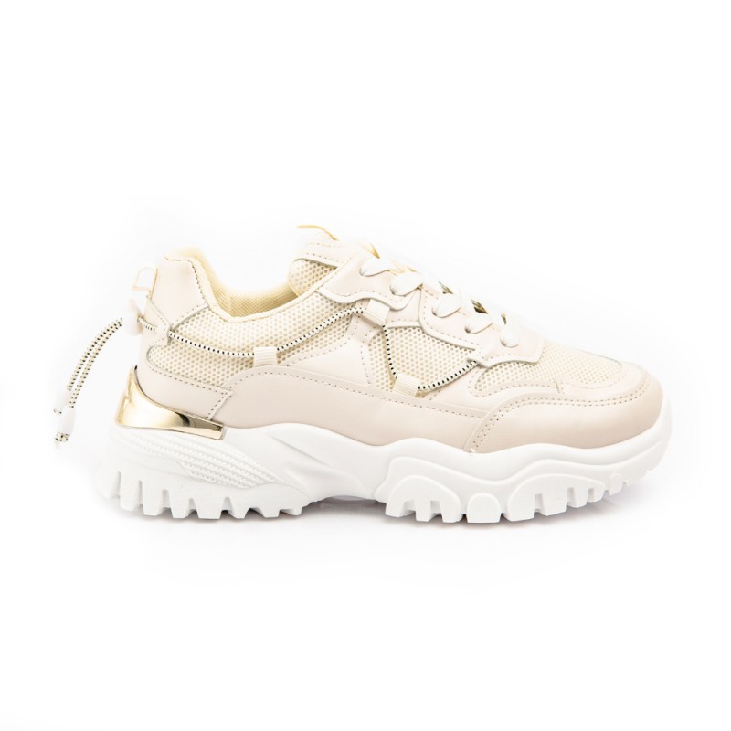 Γυναικείο Sneakers Δετό Με Τρακτερωτή Σόλα Beige  ΓΥΝΑΙΚΕΙΑ ΥΠΟΔΗΜΑΤΑ