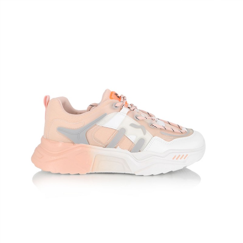 Γυναικείο Sneakers Δετό με Συνδυασμό Υλικών  Pink  NEW IN