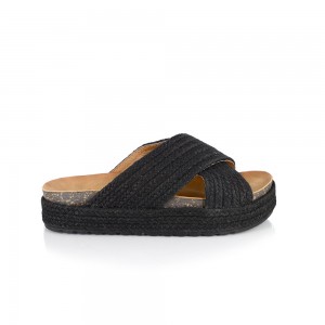 Γυναικείο Flatform Χιαστί με Ψάθα  Black 