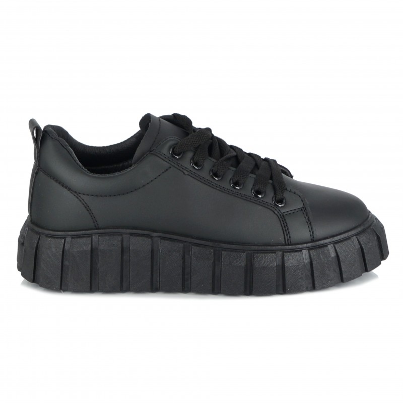 Γυναικείο  Sneakers Δίπατο Δετό με Τρακτερωτή Σόλα  Black  NEW IN