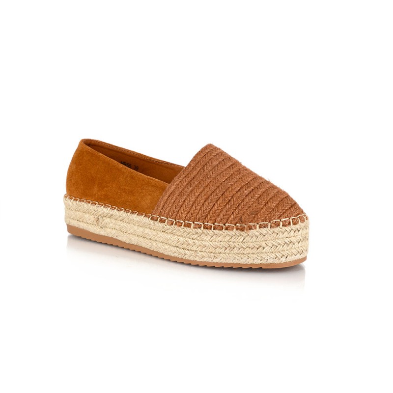 Γυναικεία Εσπαντρίγια Suede με Ψάθα  Camel  NEW IN