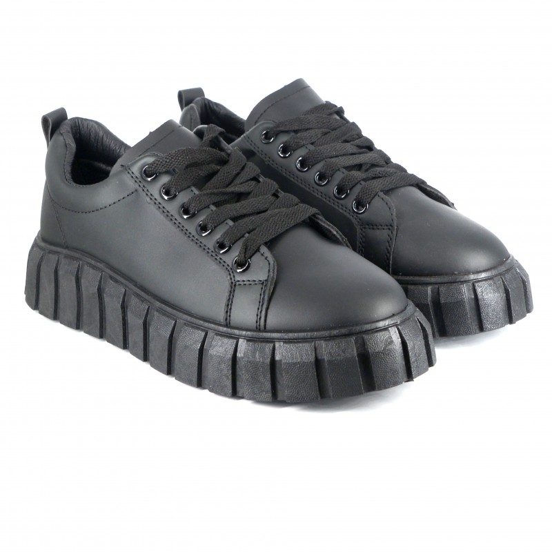 Γυναικείο  Sneakers Δίπατο Δετό με Τρακτερωτή Σόλα  Black  NEW IN