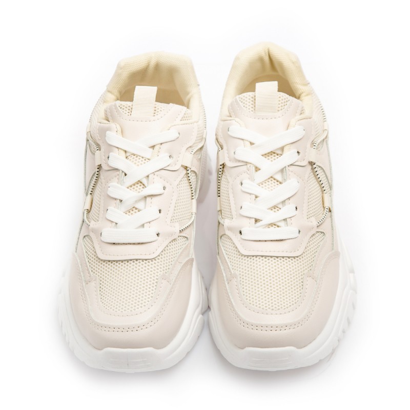 Γυναικείο Sneakers Δετό Με Τρακτερωτή Σόλα Beige  ΓΥΝΑΙΚΕΙΑ ΥΠΟΔΗΜΑΤΑ